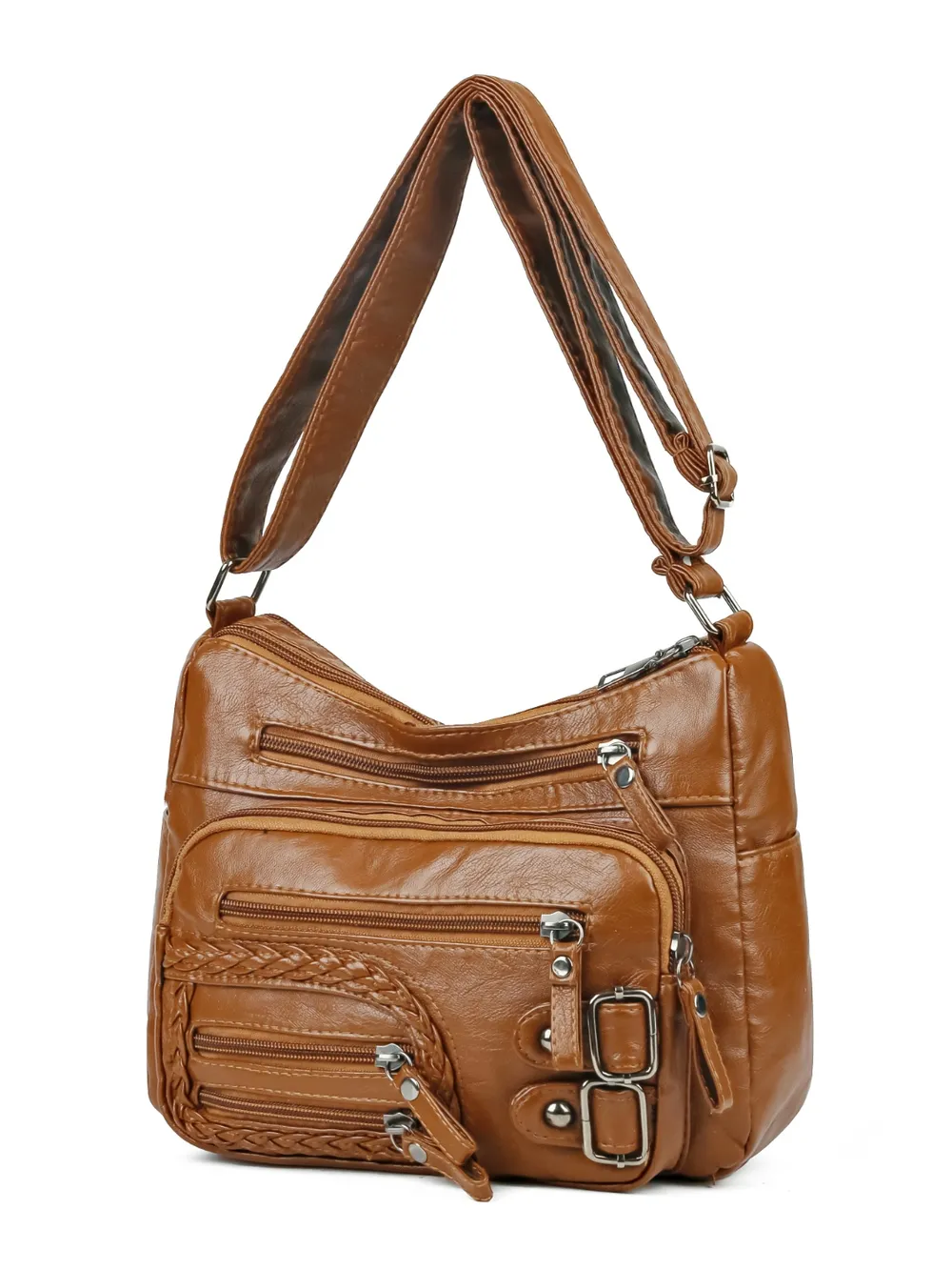 Multi Pockets PU Leather Shoulder Bag - Image 15