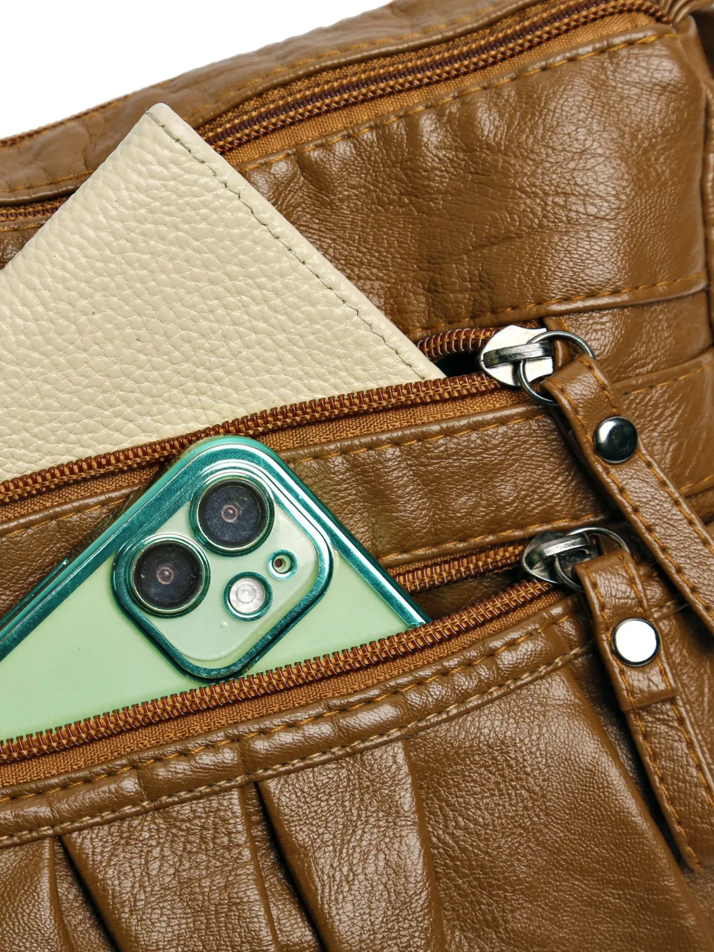 PU Leather Ruched Adjustable Strap Shoulder Bag - Image 11