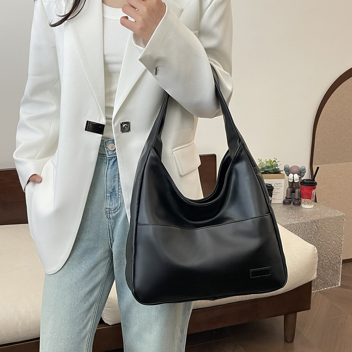 Retro Simple Bucket Bag soft PU leather tote bag large capacity fashion casual tote bags for women - Image 3