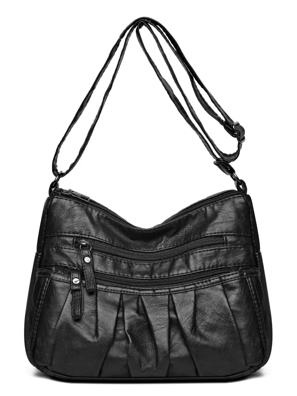PU Leather Ruched Adjustable Strap Shoulder Bag - Image 13