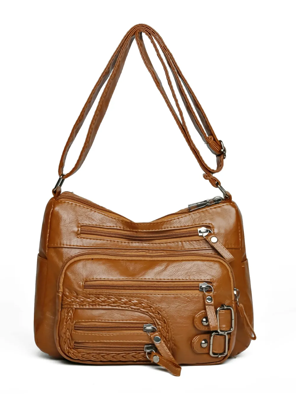 Multi Pockets PU Leather Shoulder Bag - Image 13