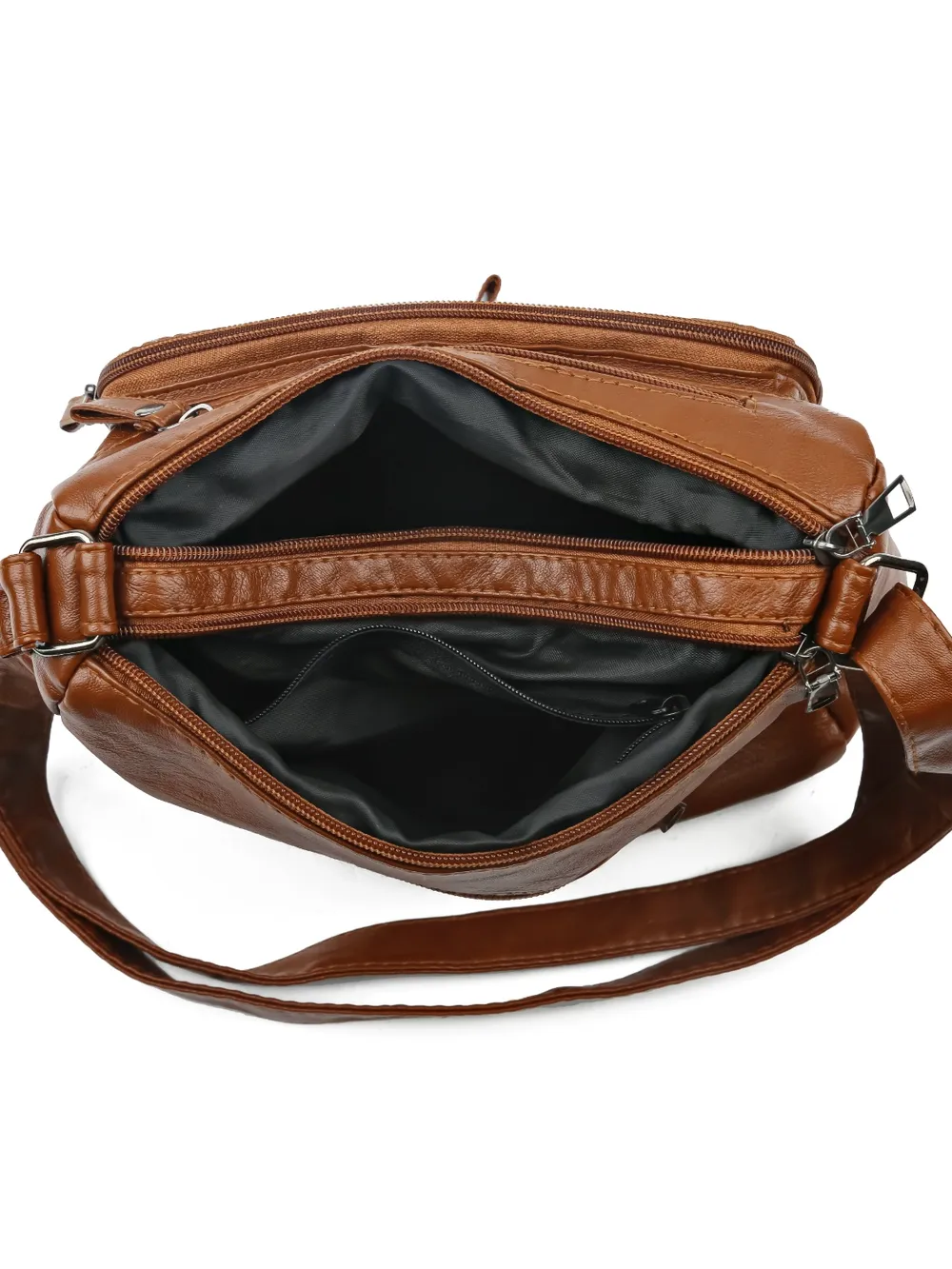 Multi Pockets PU Leather Shoulder Bag - Image 7
