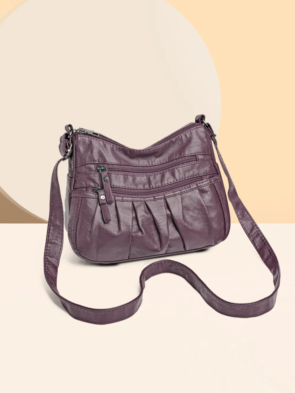 PU Leather Ruched Adjustable Strap Shoulder Bag - Image 16