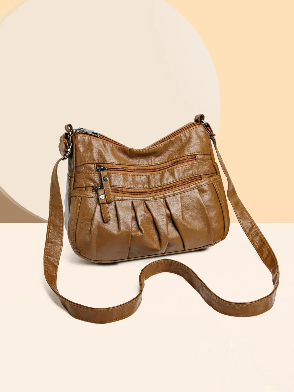 PU Leather Ruched Adjustable Strap Shoulder Bag