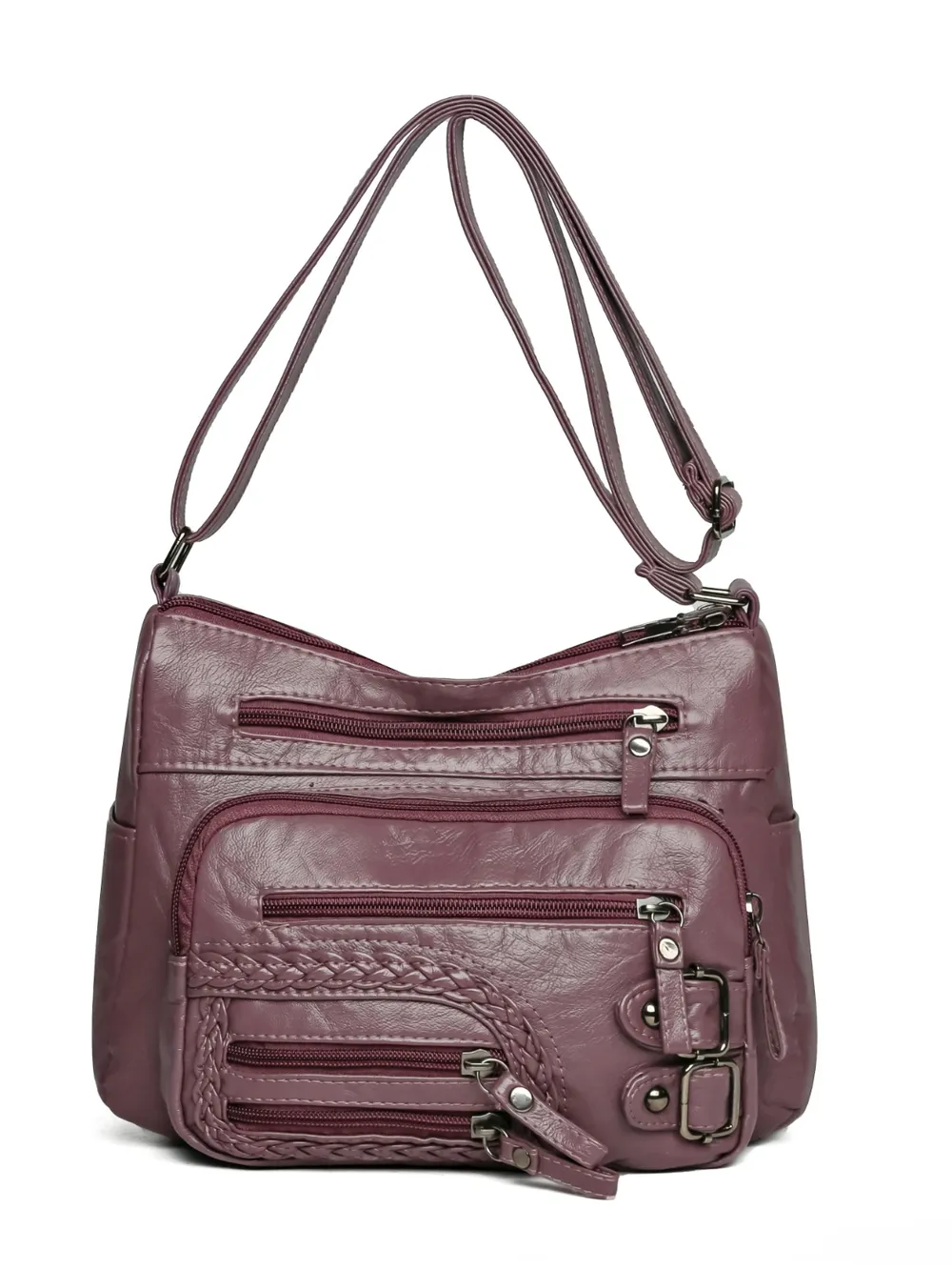 Multi Pockets PU Leather Shoulder Bag - Image 10