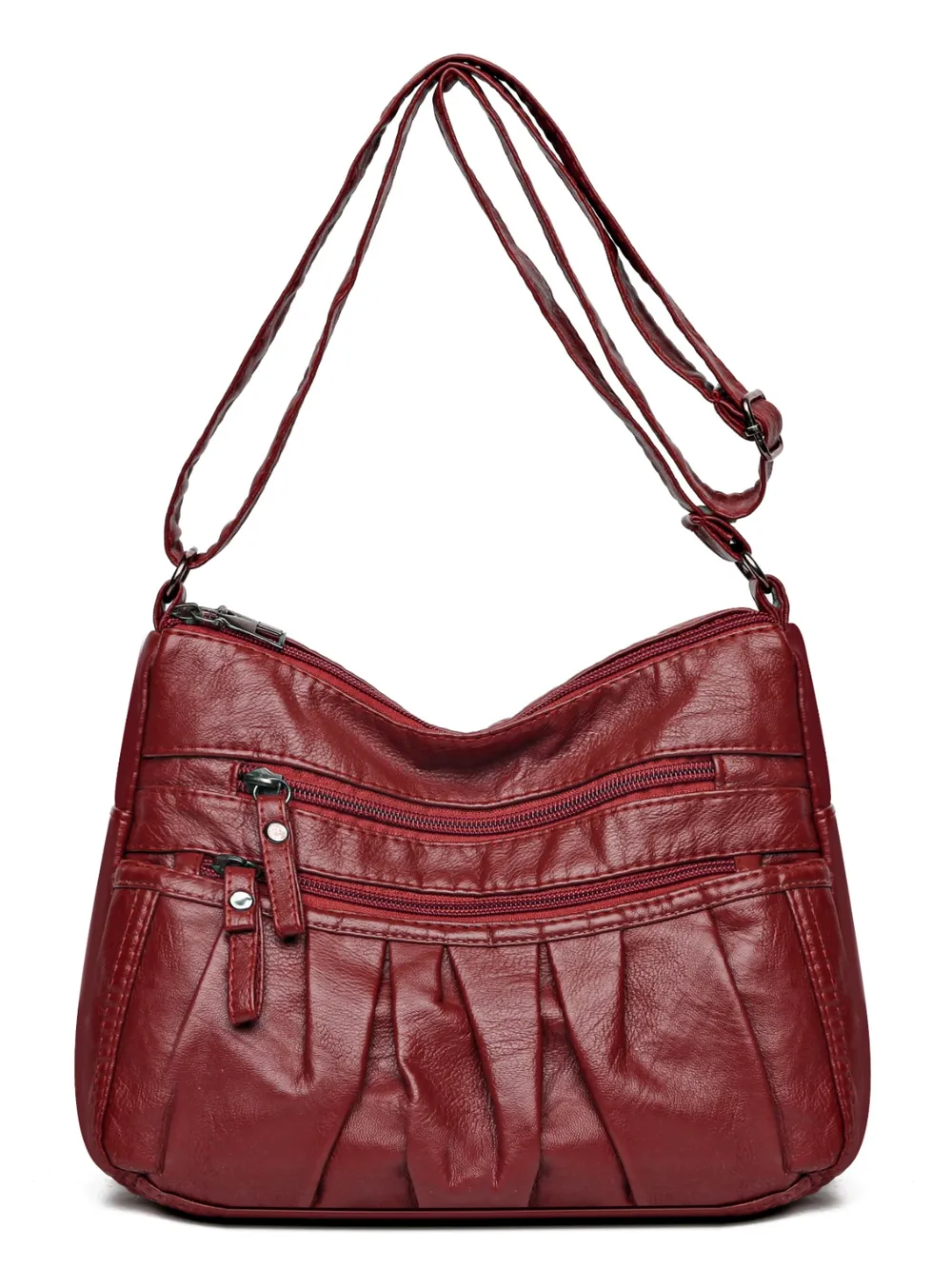 PU Leather Ruched Adjustable Strap Shoulder Bag - Image 15