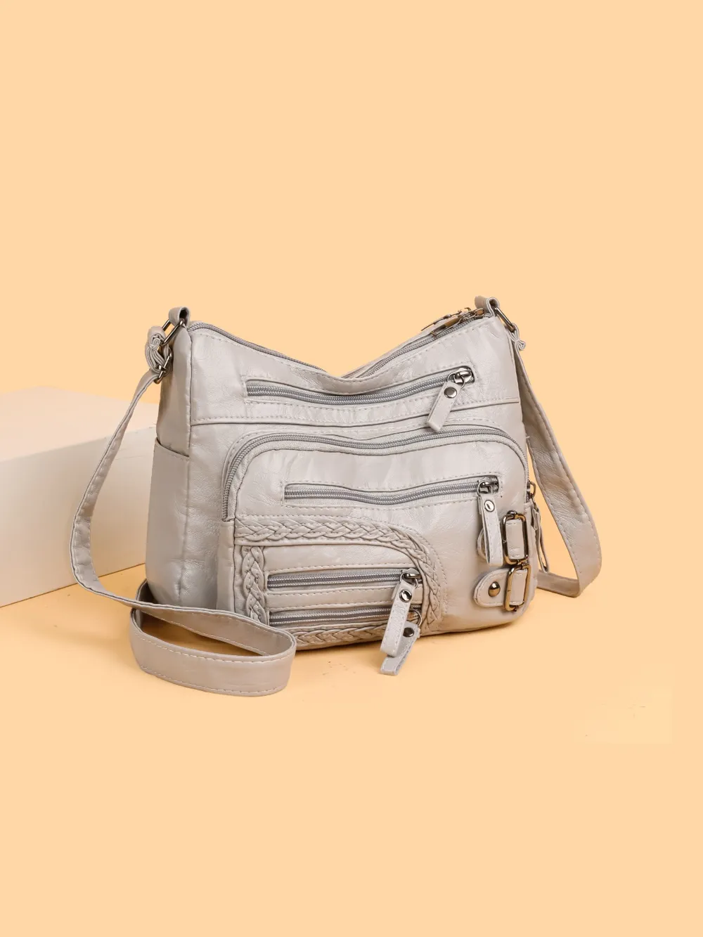 Multi Pockets PU Leather Shoulder Bag - Image 6