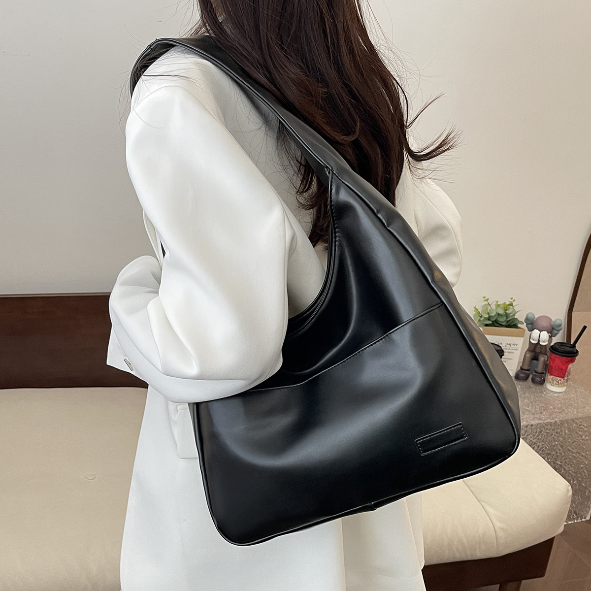 Retro Simple Bucket Bag soft PU leather tote bag large capacity fashion casual tote bags for women - Image 2