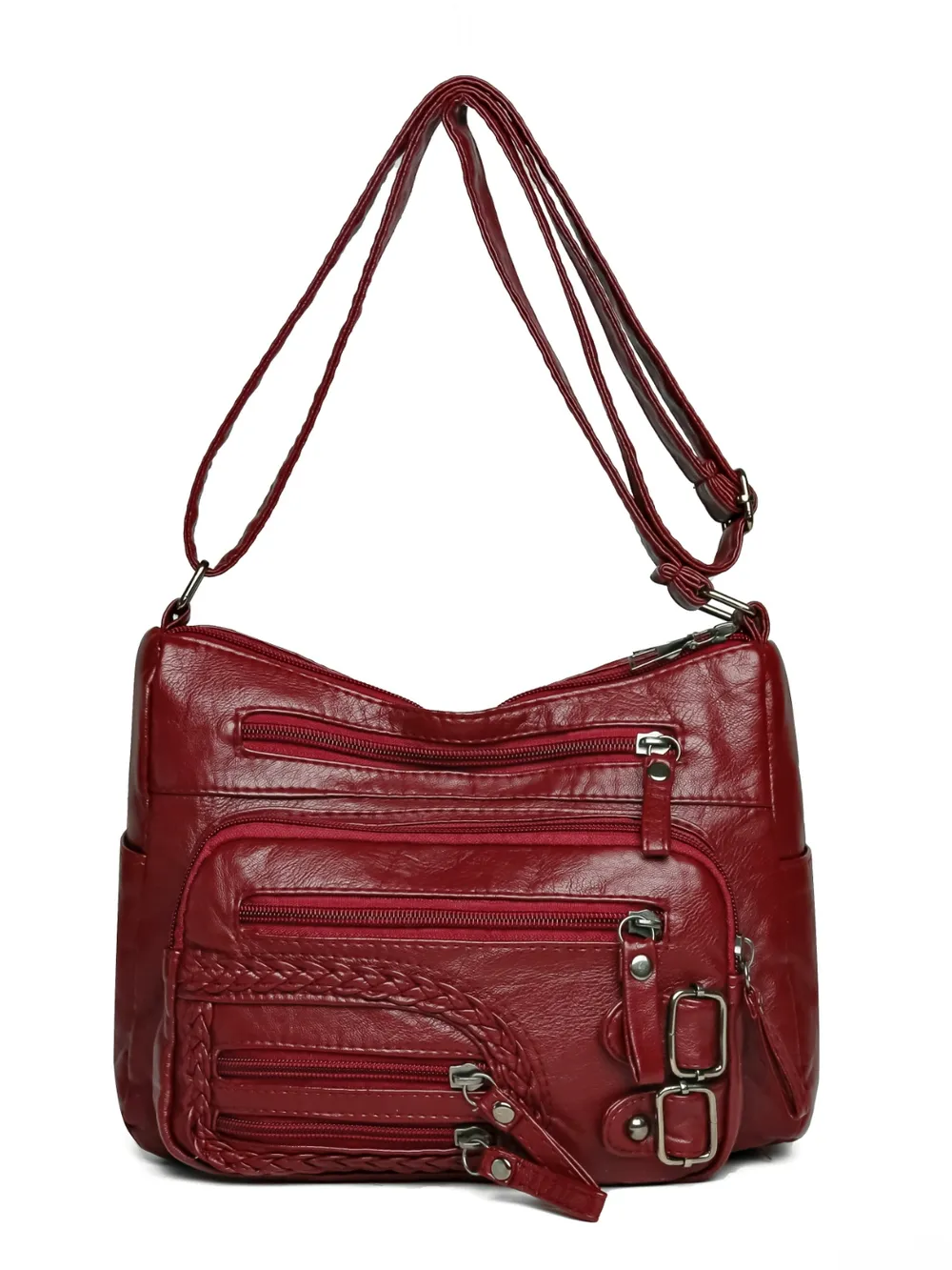 Multi Pockets PU Leather Shoulder Bag - Image 9