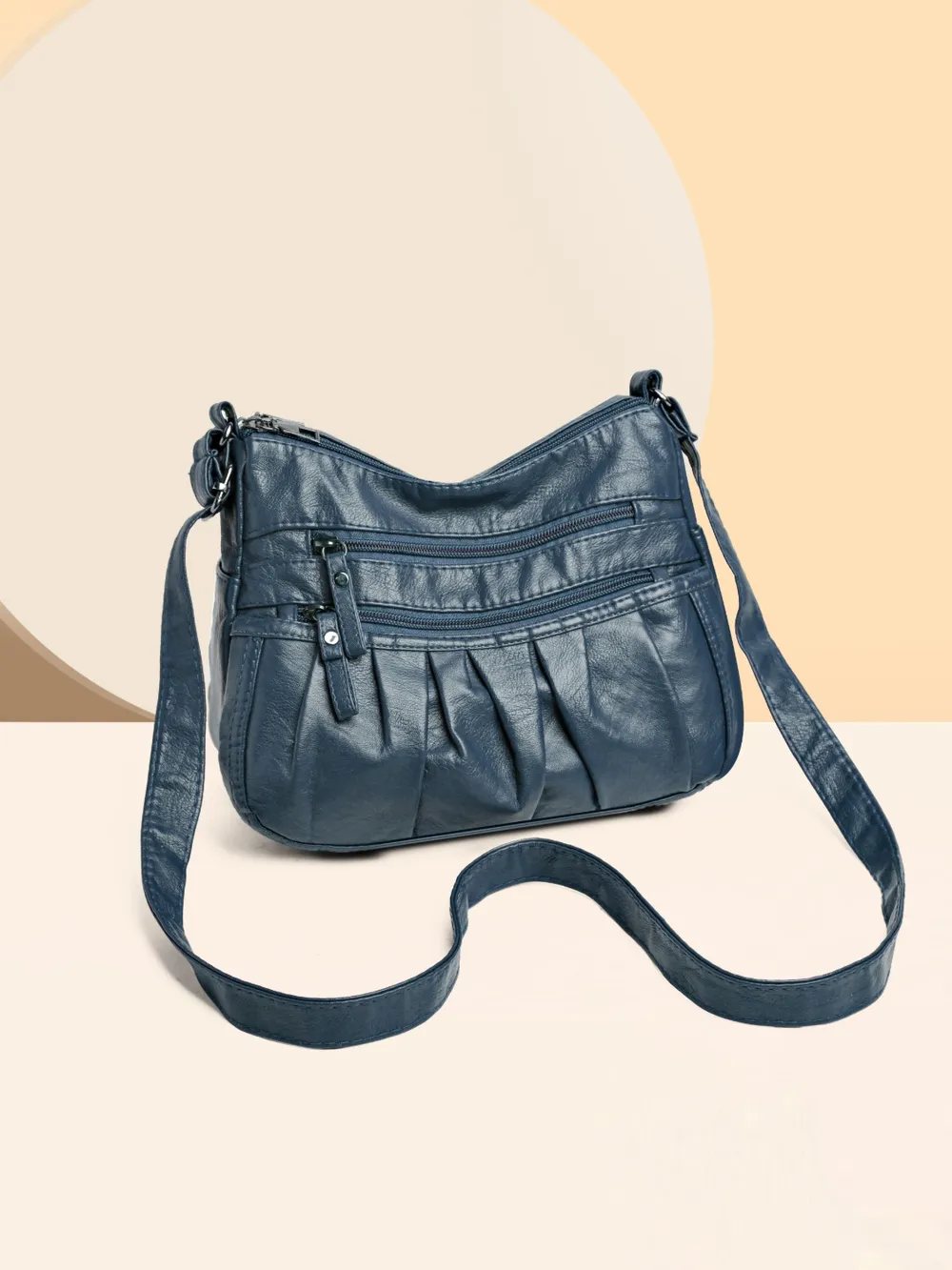 PU Leather Ruched Adjustable Strap Shoulder Bag - Image 18