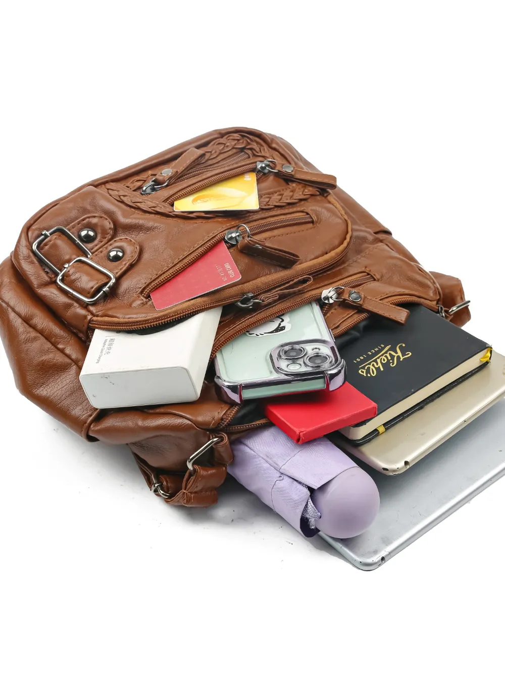 Multi Pockets PU Leather Shoulder Bag - Image 8