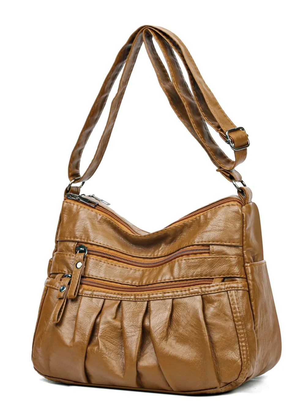 PU Leather Ruched Adjustable Strap Shoulder Bag - Image 3
