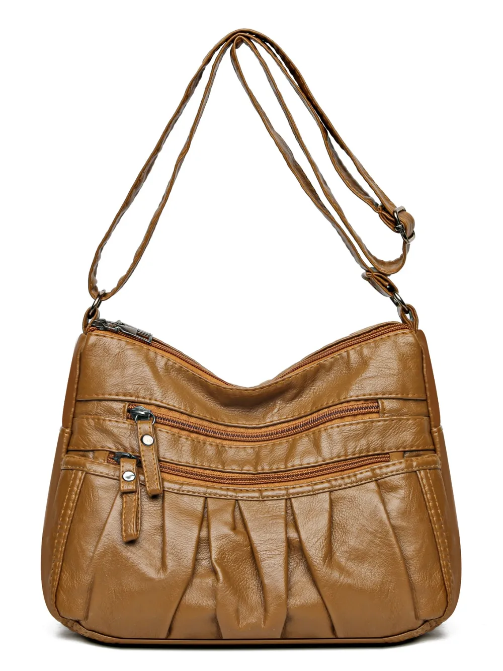 PU Leather Ruched Adjustable Strap Shoulder Bag - Image 4