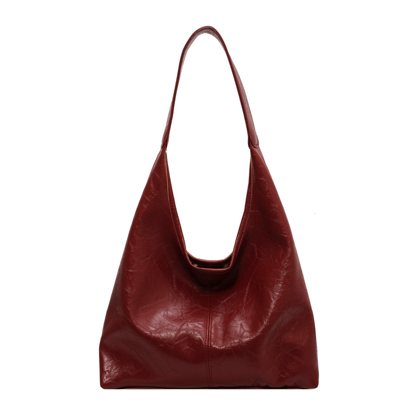 Soft PU Leather Quality Underarm Bag Vintage Wine Red Ladies Shoulder Bag Commuter Large Handbag Bolso Mujer Women's Tote Bag - Image 5