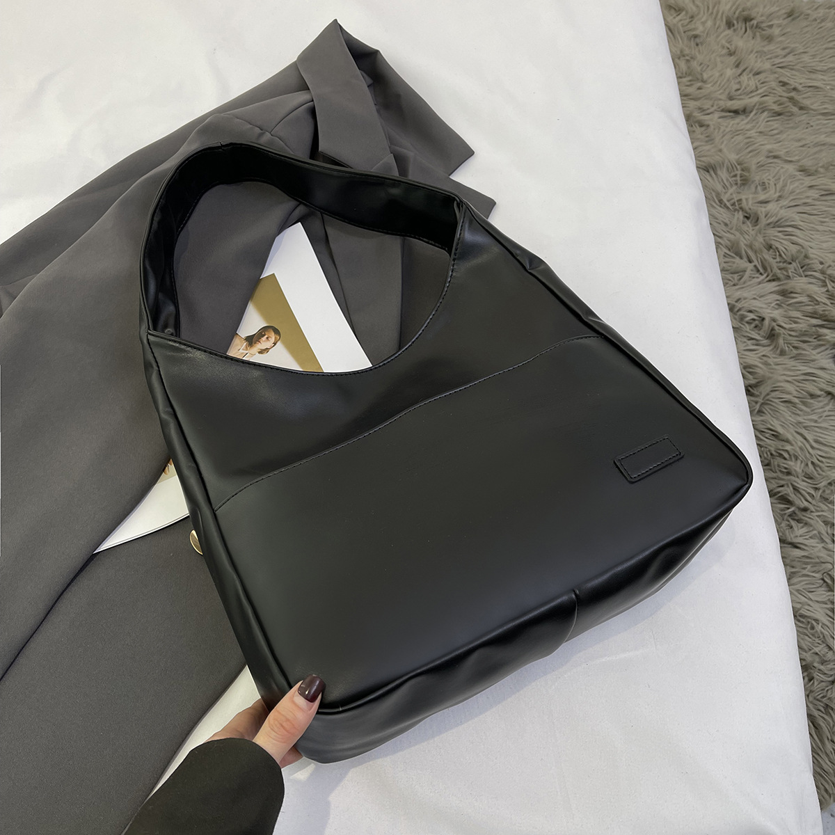 Retro Simple Bucket Bag soft PU leather tote bag large capacity fashion casual tote bags for women - Image 6