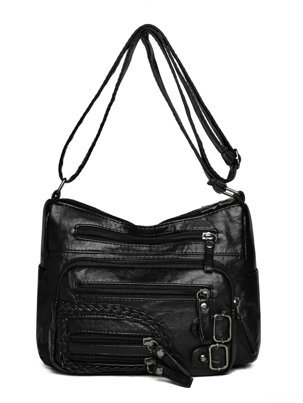 Multi Pockets PU Leather Shoulder Bag - Image 14
