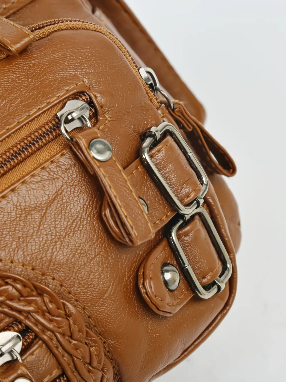 Multi Pockets PU Leather Shoulder Bag - Image 21